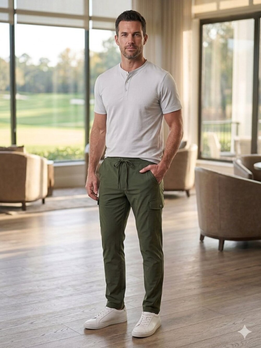 Rhone Boathouse Cargo Pant Men's Large Lichen Green‎ Slim Straight Stretch
